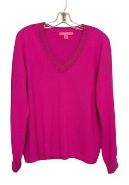Lilly Pulitzer Large Hot Pink Metallic Fuscia Jasmina Cashmere Vneck Sweater